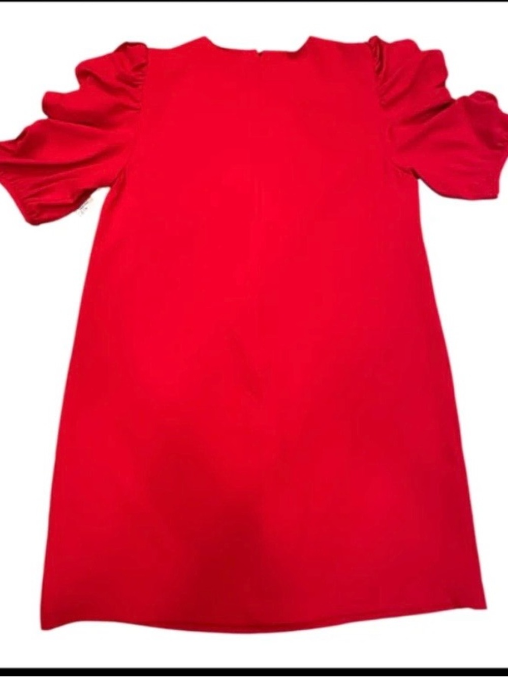 CeCe Vibrant Red Puff Sleeve Mini Shift Dress - Picture 3 of 9